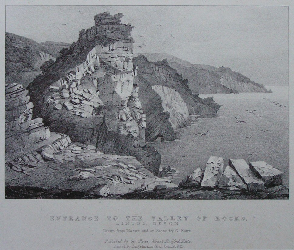 Lithograph - Entrance to the Valley of Rocks, Linton, Devon - Rowe